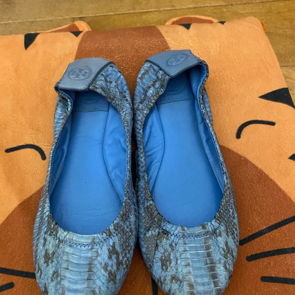 Tory Burch Blue Snakeskin Ballet Flats